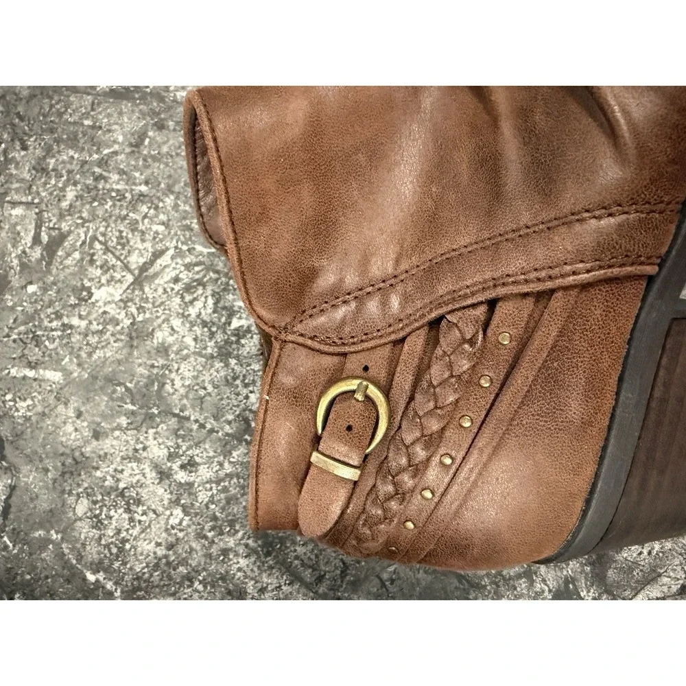 Baretraps Gene Women's Ankle Boots Brown‎ Heel Side Zip Ruched Braided Brown 10
